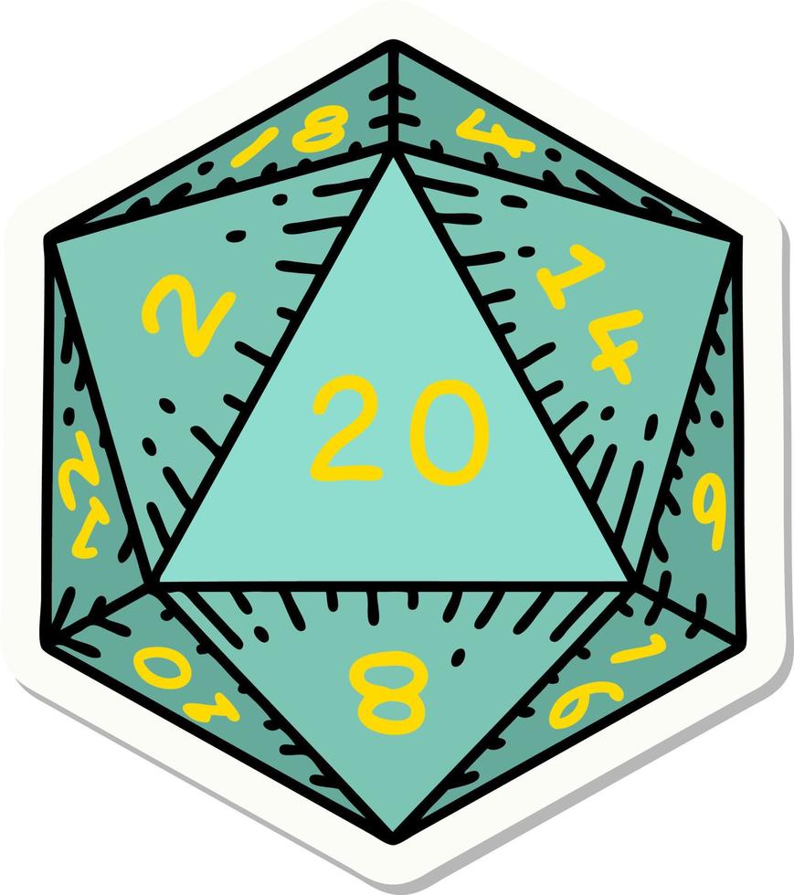 sticker of a natural 20 D20 dice roll vector