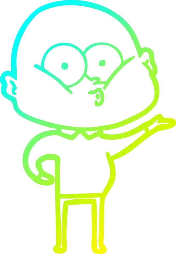 cold gradient line drawing cartoon bald man staring vector