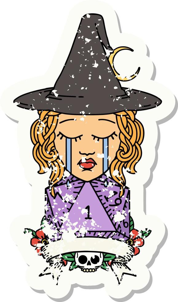 Retro Tattoo Style crying human witch with natural one roll vector