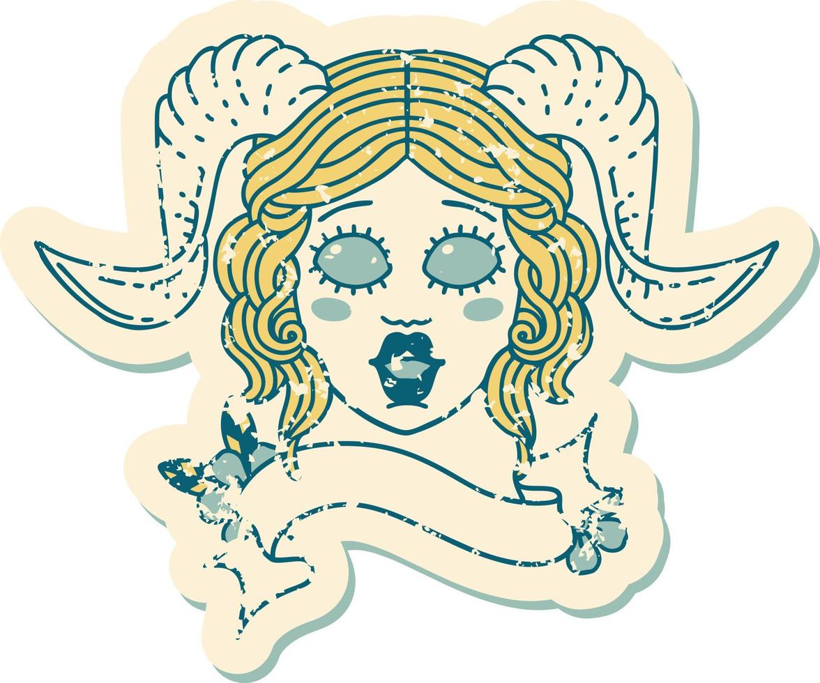 Retro Tattoo Style tiefling character face vector