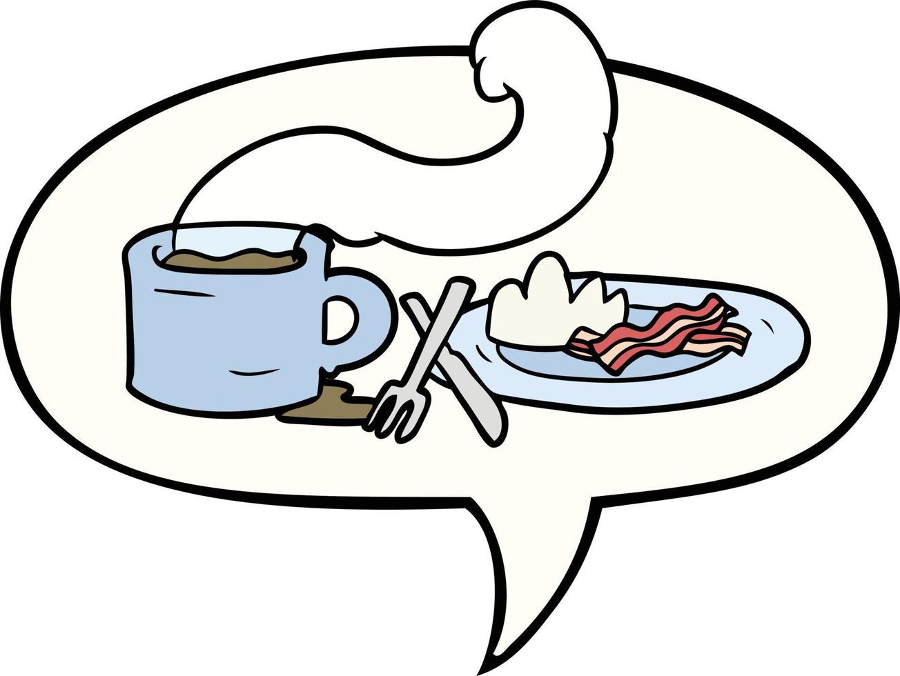 cartoon breakfast of coffee and bacon and speech bubble vector