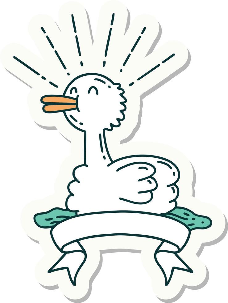 sticker of a tattoo style swimming duck vector