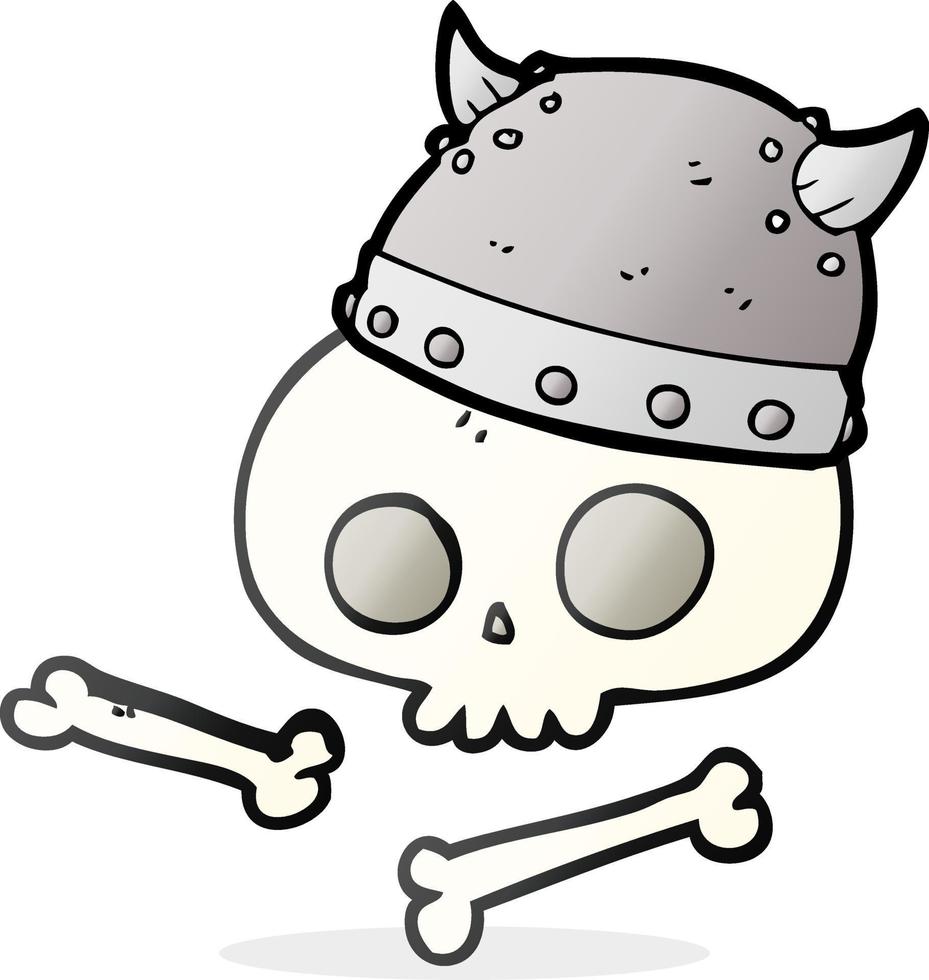 freehand drawn cartoon viking helmet on skull vector