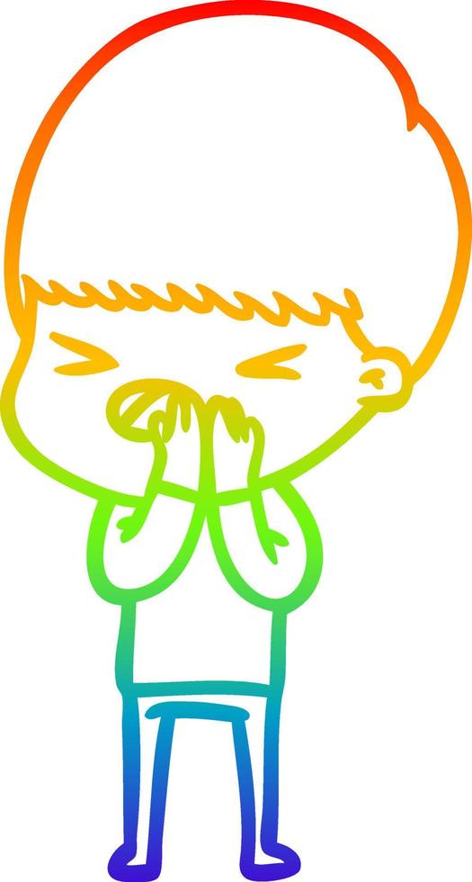 rainbow gradient line drawing cartoon stressed man vector