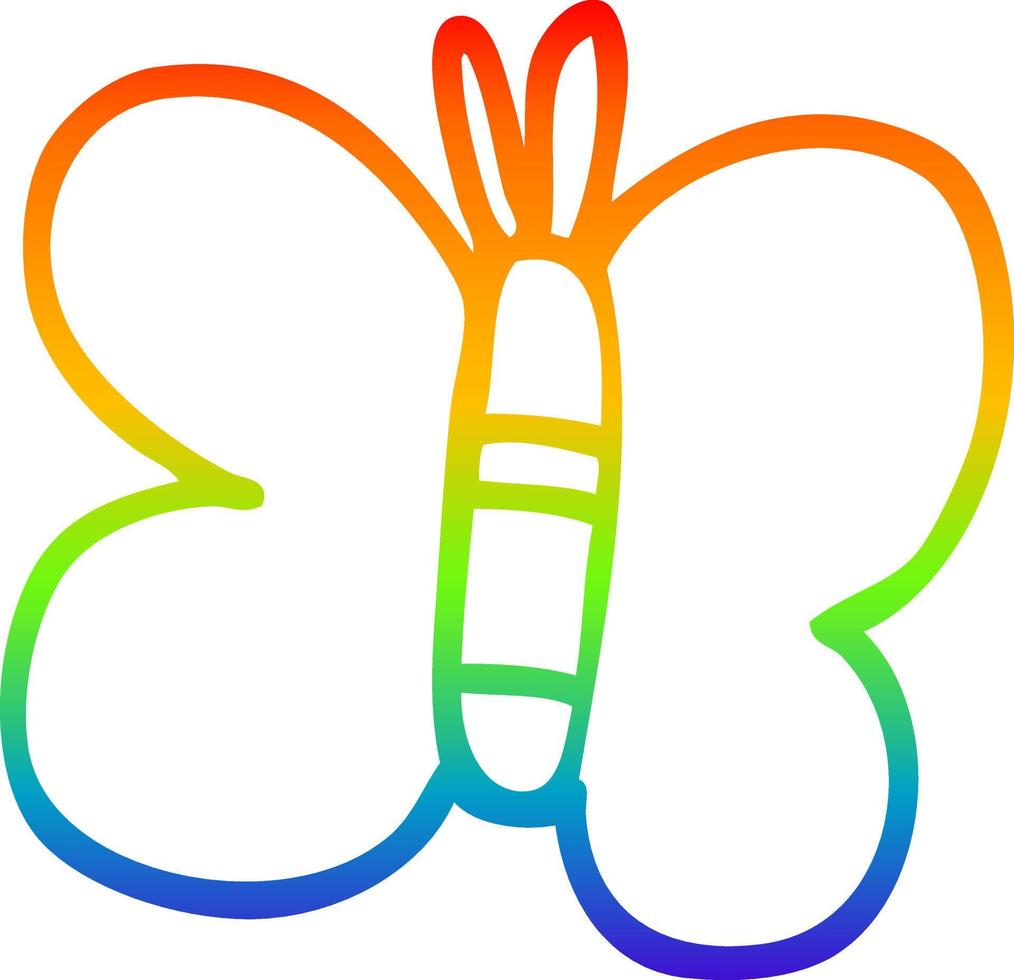 mariposa de dibujos animados de dibujo de línea de gradiente de arco iris vector