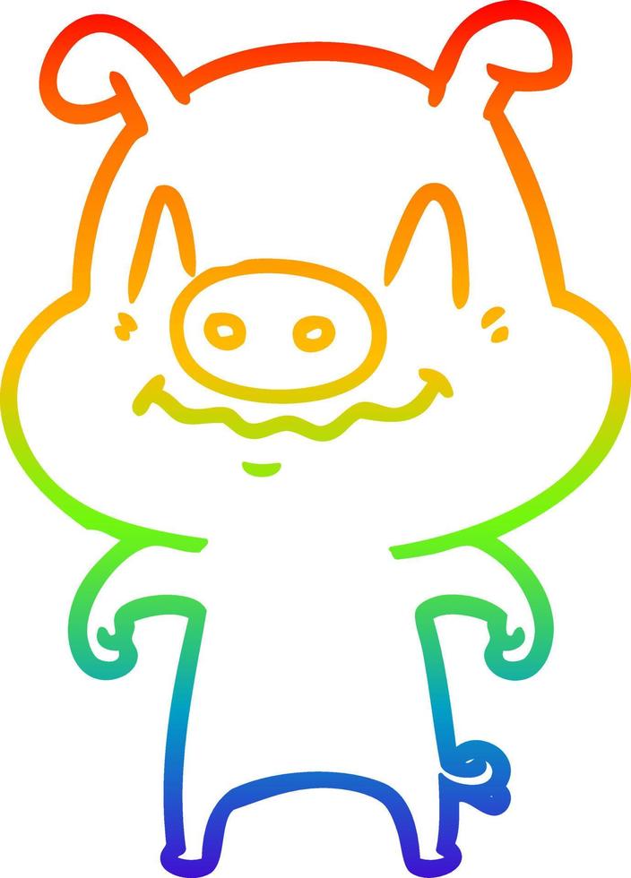 rainbow gradient line drawing nervous cartoon pig vector