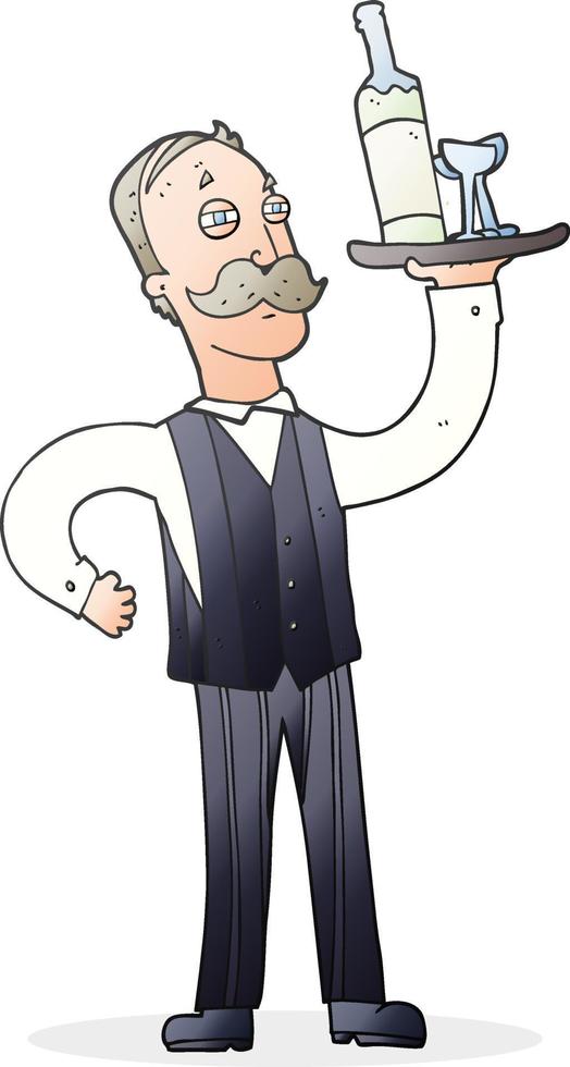freehand drawn cartoon waiter vector