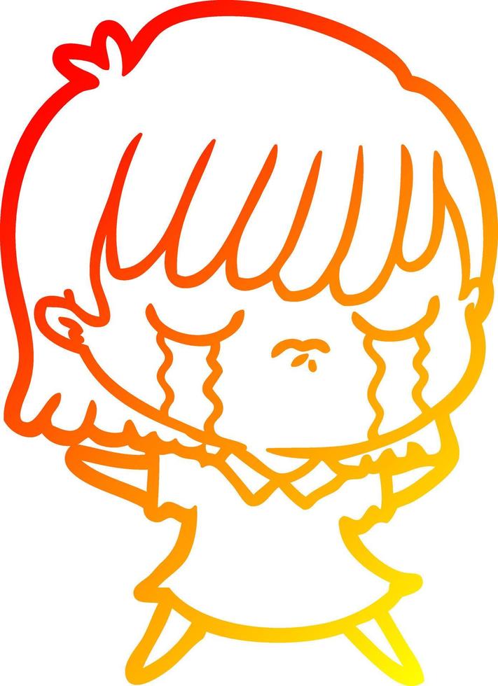 warm gradient line drawing cartoon woman crying vector