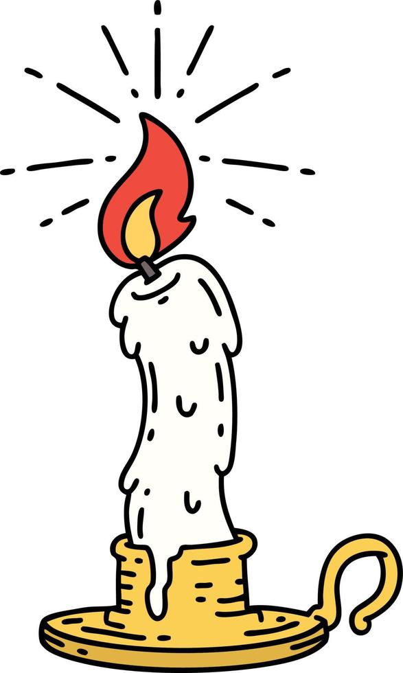 illustration of a traditional tattoo style spooky melting candle vector