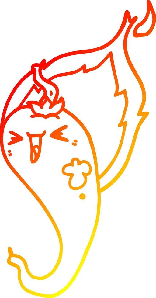 warm gradient line drawing cartoon flaming hot chili pepper vector