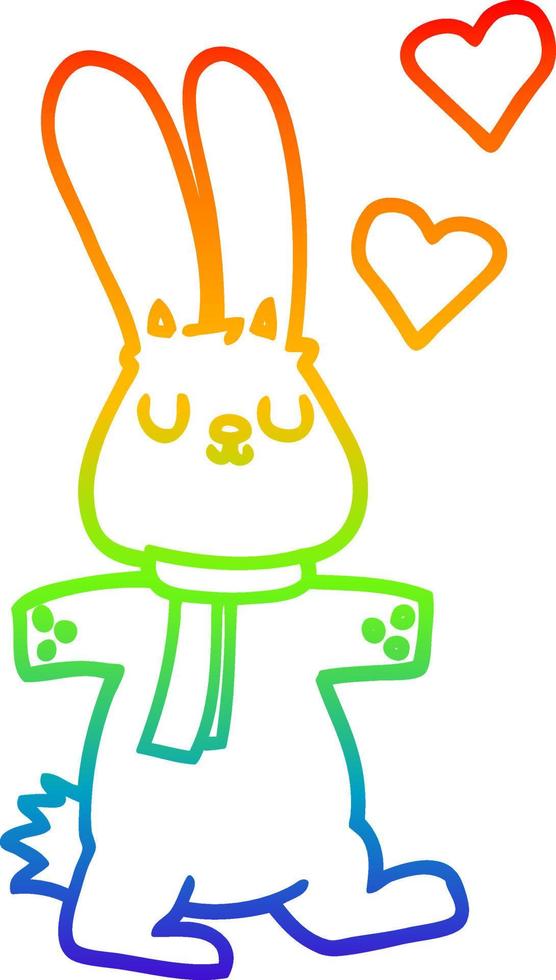rainbow gradient line drawing cartoon rabbit in love vector