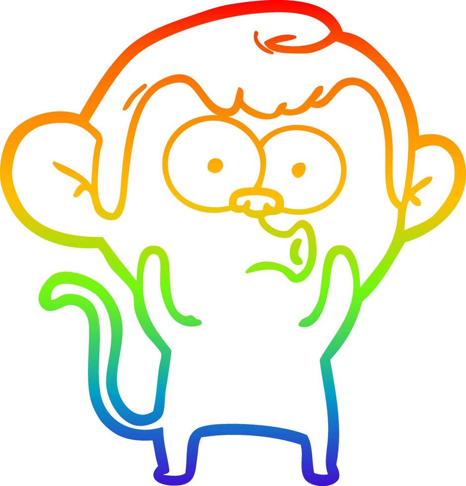 rainbow gradient line drawing cartoon hooting monkey vector