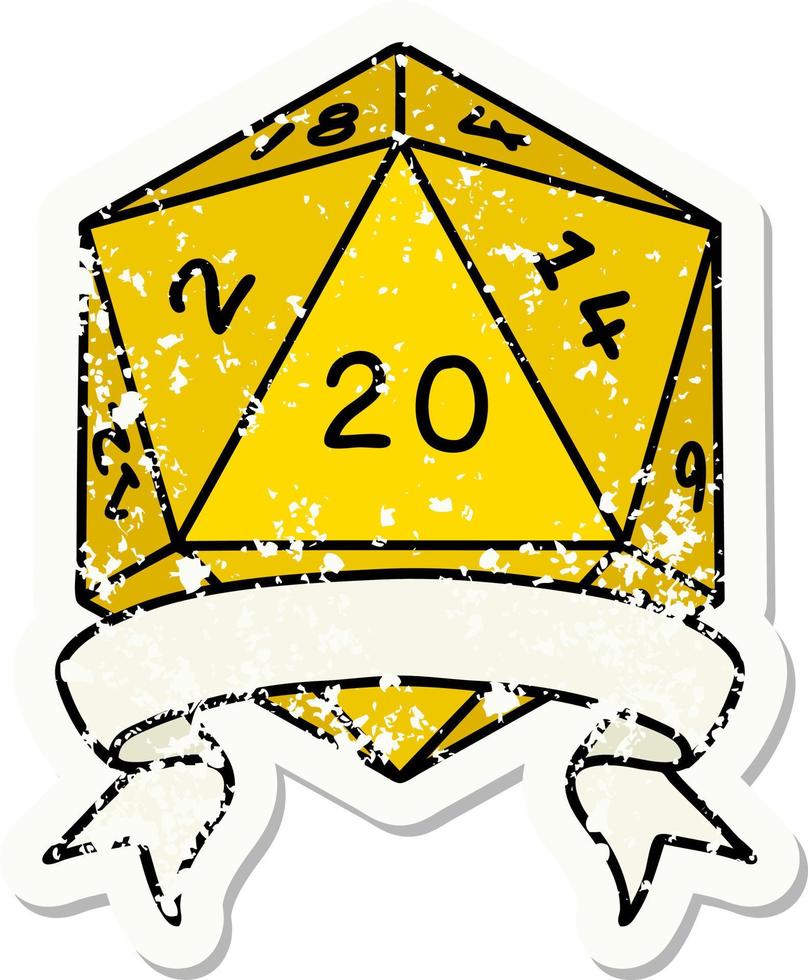 estilo de tatuaje retro natural 20 golpe crítico d20 tirada de dados vector