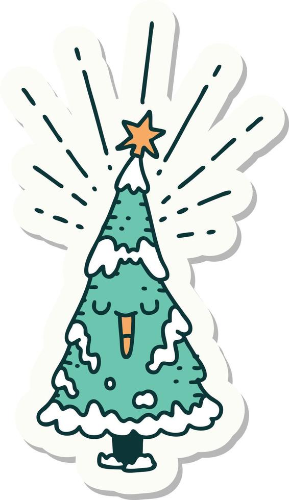 sticker of a tattoo style happy christmas tree vector