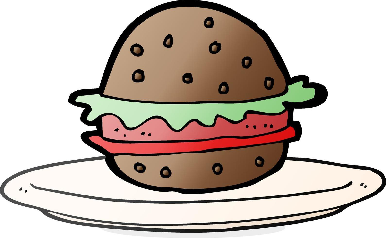 hamburguesa de dibujos animados dibujados a mano alzada en la placa vector