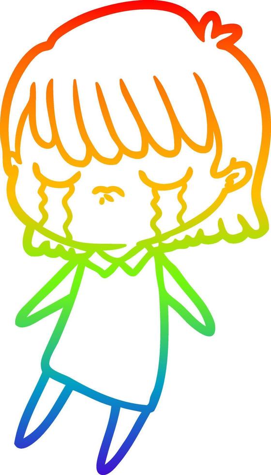 rainbow gradient line drawing cartoon woman crying vector