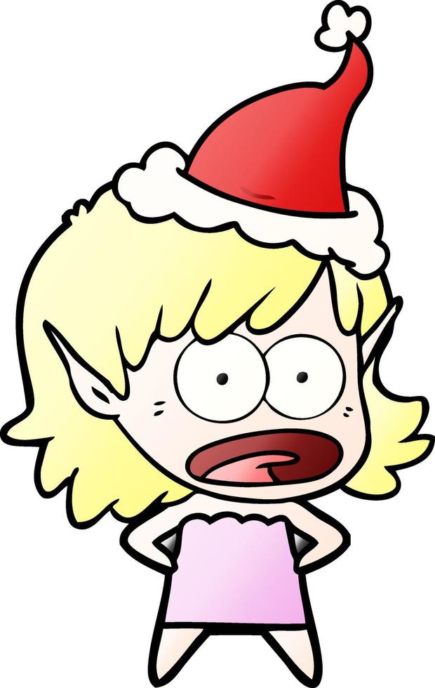 gradient cartoon of a shocked elf girl wearing santa hat vector