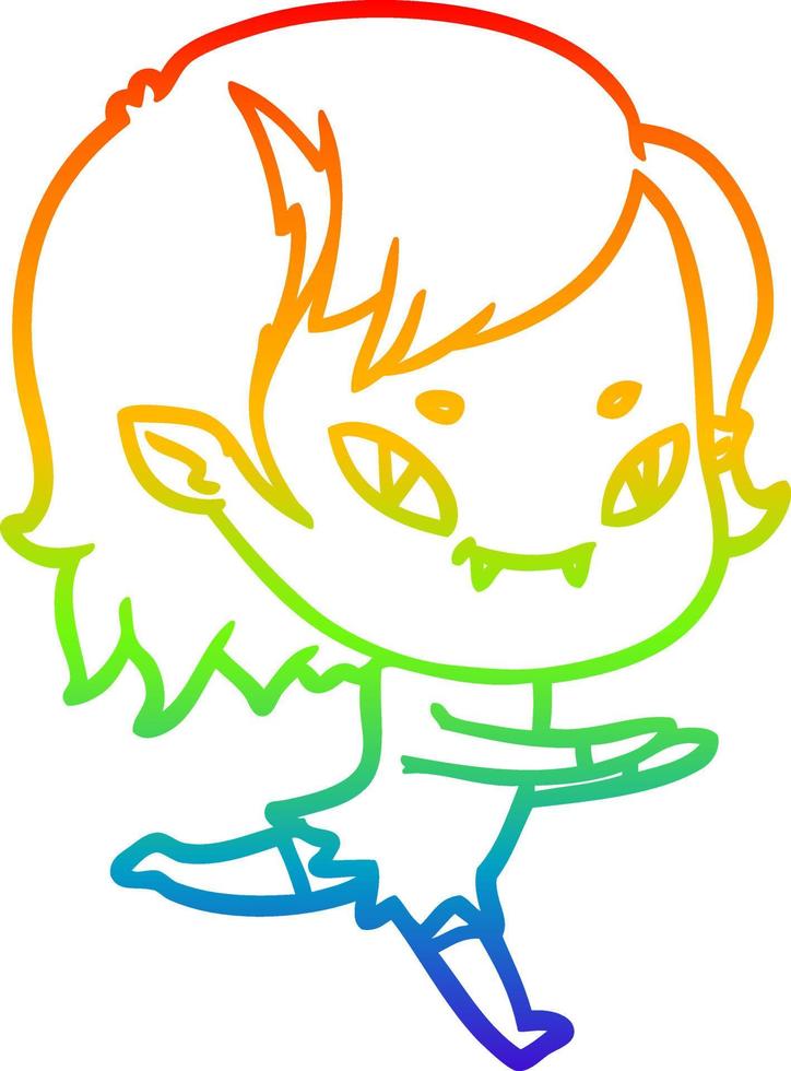 dibujo de línea de gradiente de arco iris chica vampiro amigable de dibujos animados corriendo vector