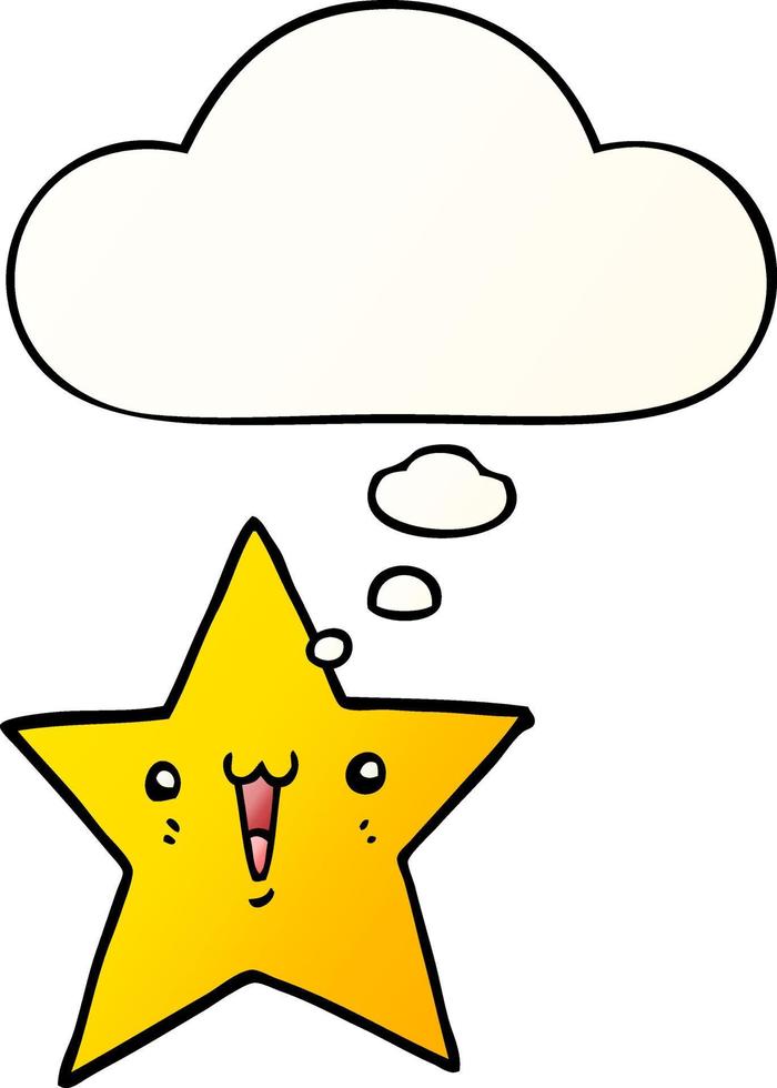 happy cartoon star and thought bubble in smooth gradient style vector