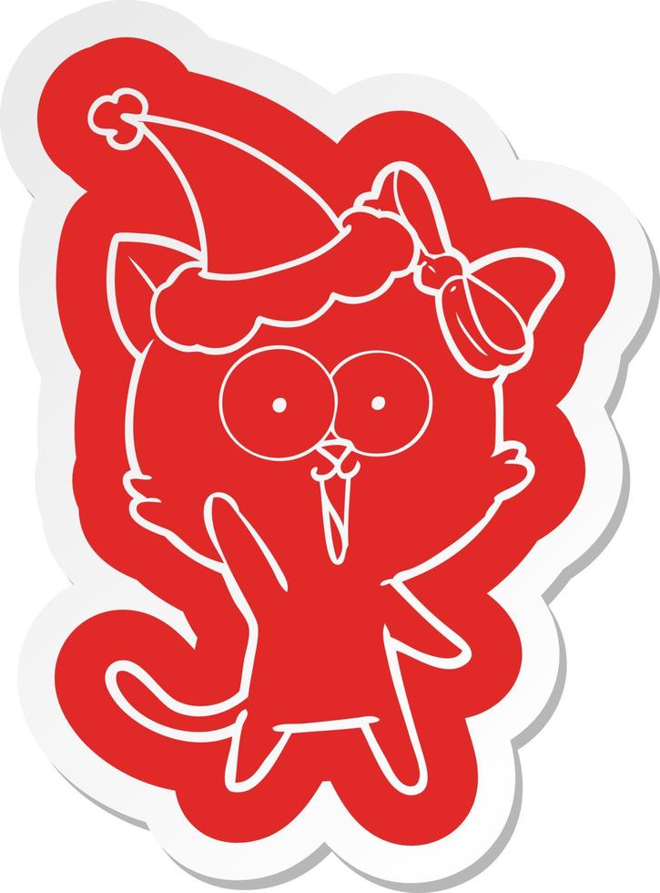 cartoon  sticker of a cat wearing santa hat vector