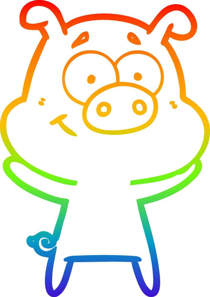 rainbow gradient line drawing happy cartoon pig vector