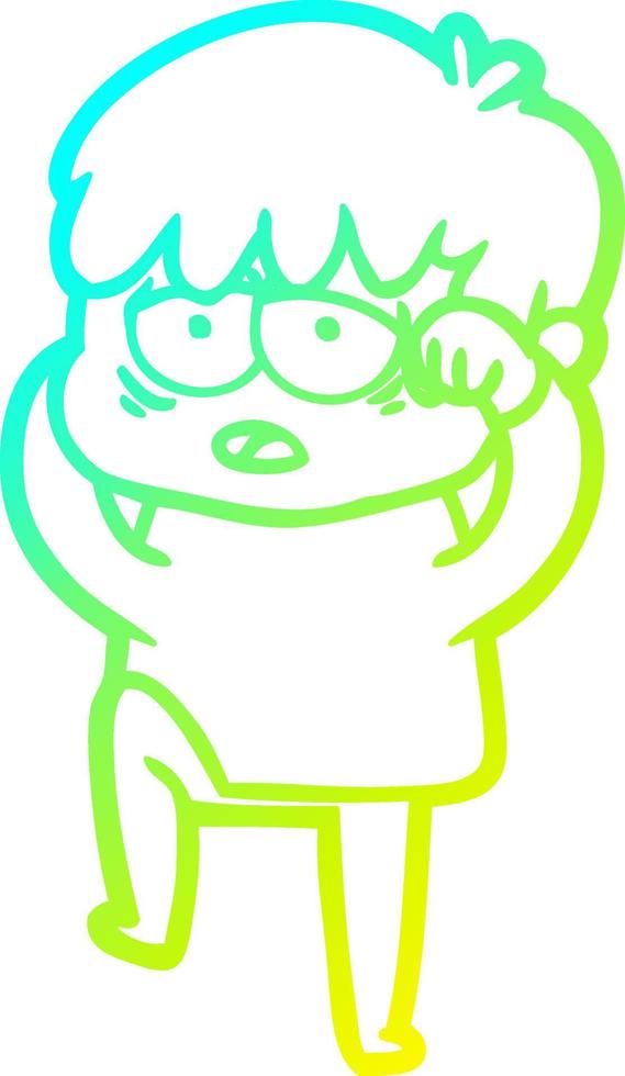 cold gradient line drawing cartoon exhausted boy vector