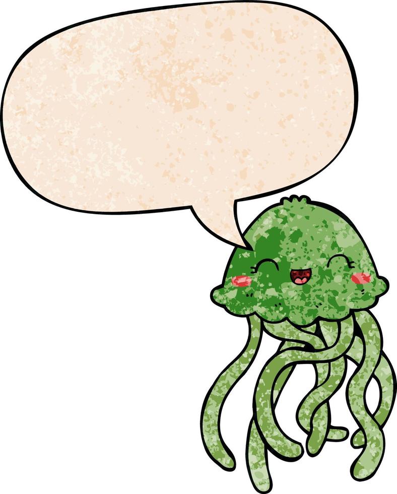 lindas medusas de dibujos animados y burbujas de habla en estilo de textura retro vector