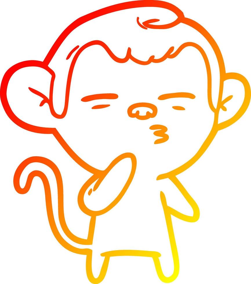 warm gradient line drawing cartoon suspicious monkey vector