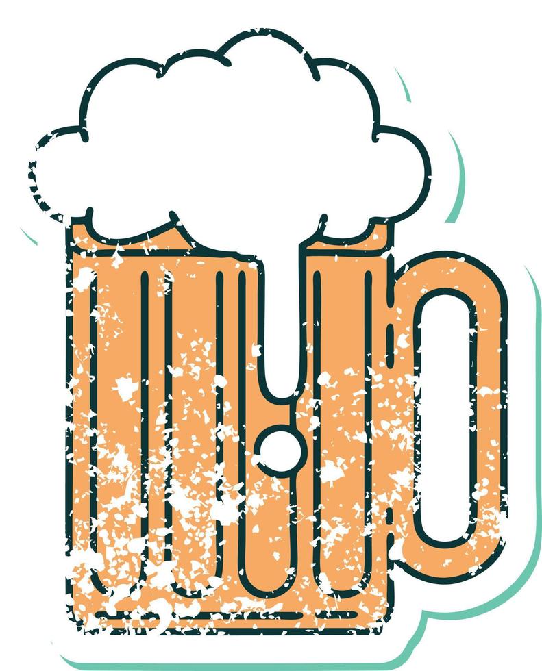 iconic distressed sticker tattoo style image of a beer tankard vector