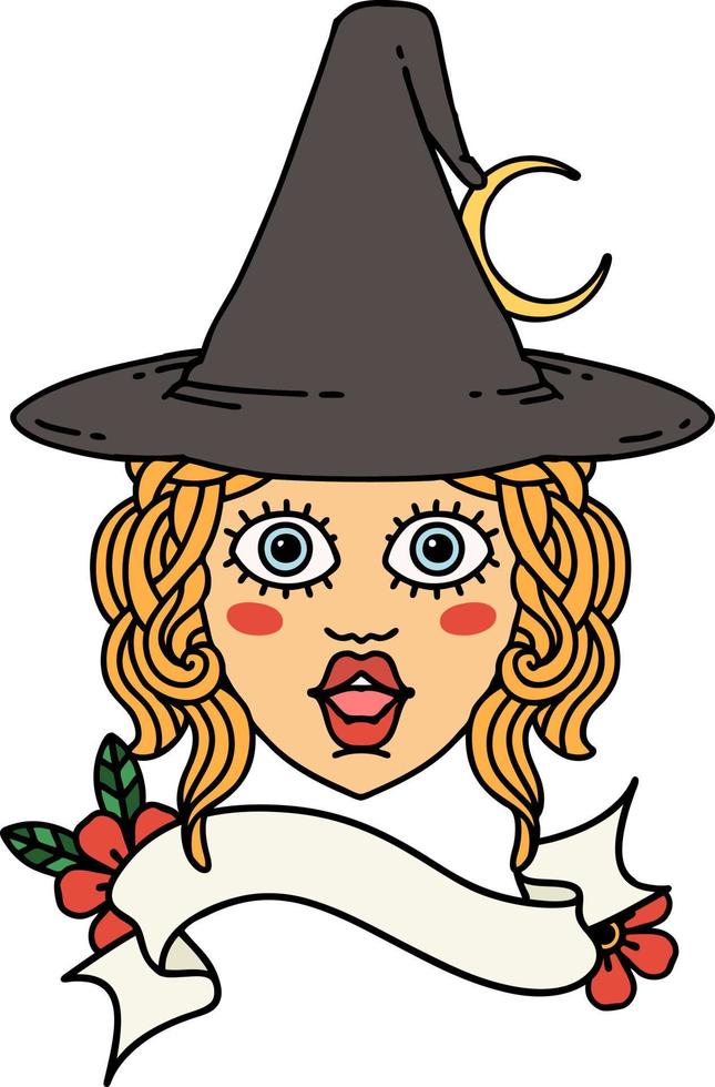 Retro Tattoo Style human witch character face vector