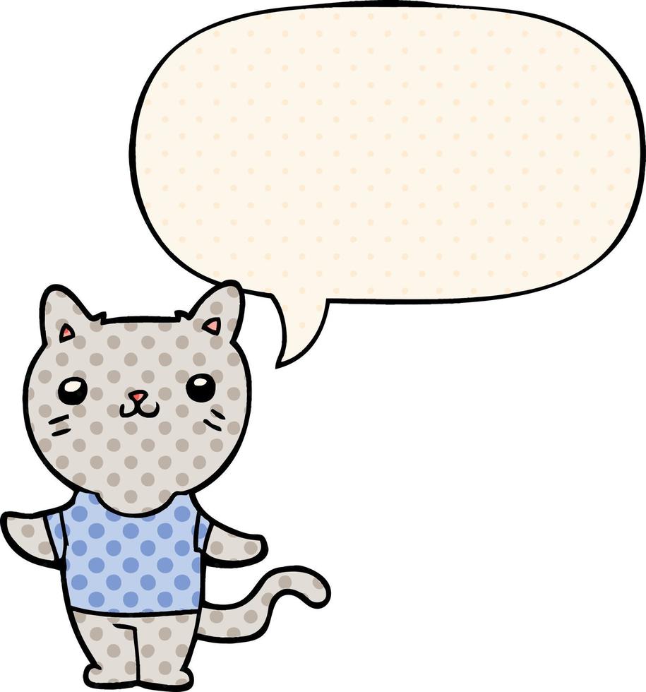 cartoon cat and speech bubble in comic book style vector