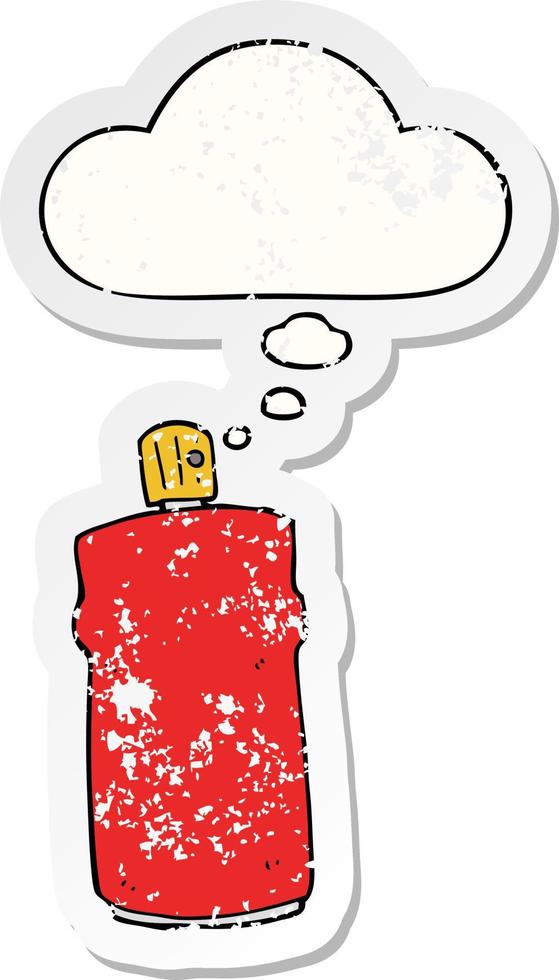 cartoon spray can and thought bubble as a distressed worn sticker vector