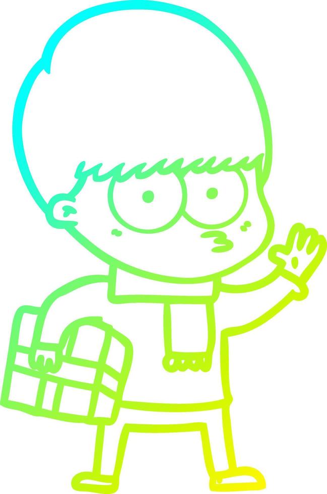 cold gradient line drawing nervous cartoon boy vector