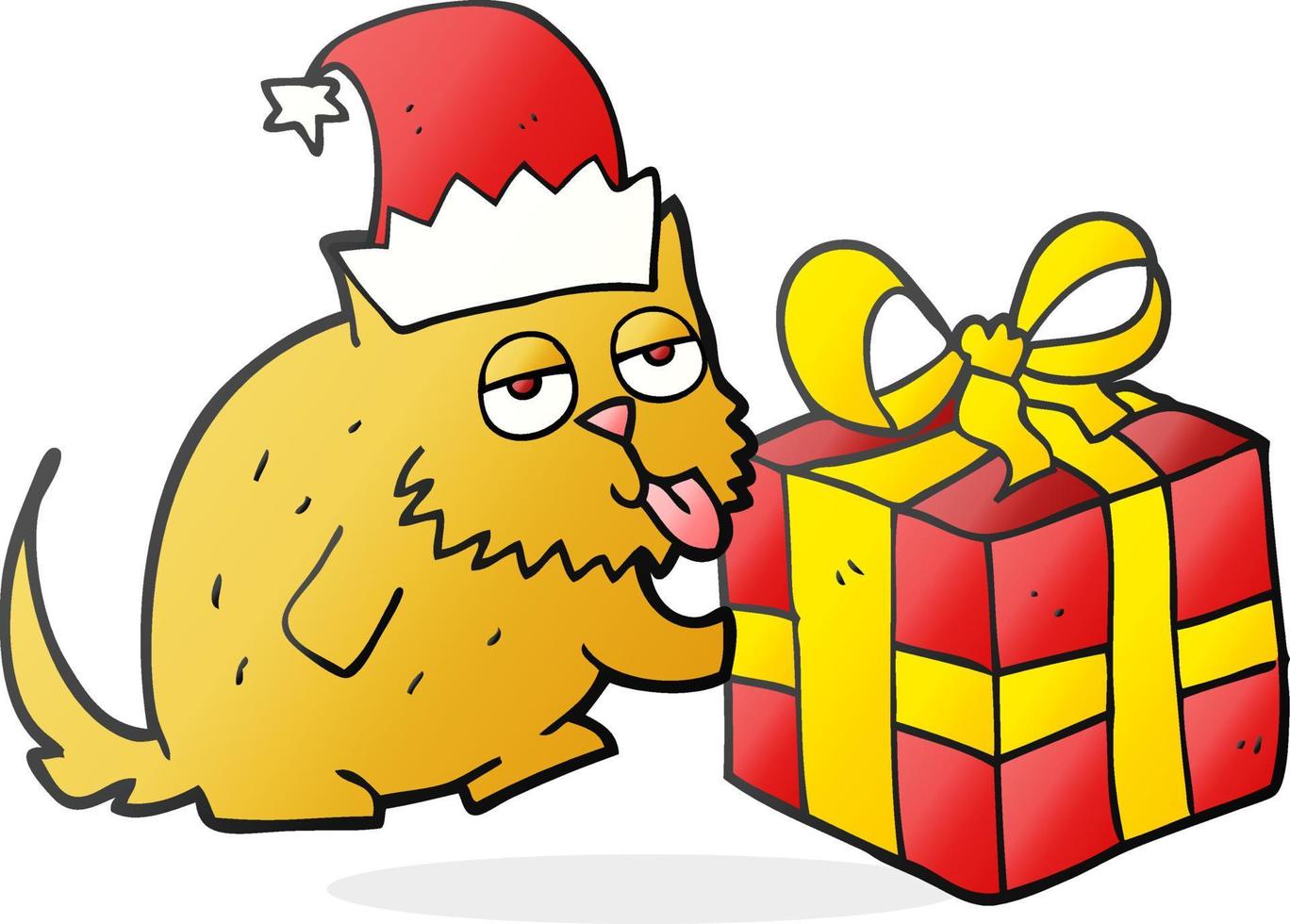 freehand drawn cartoon cat with present vector