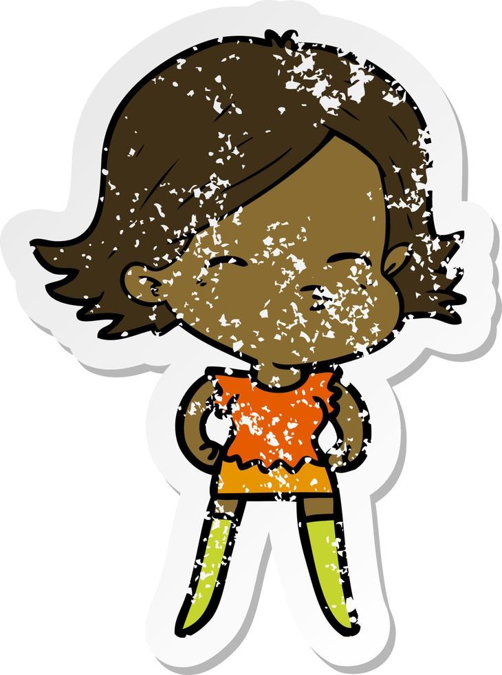 distressed sticker of a cartoon woman vector