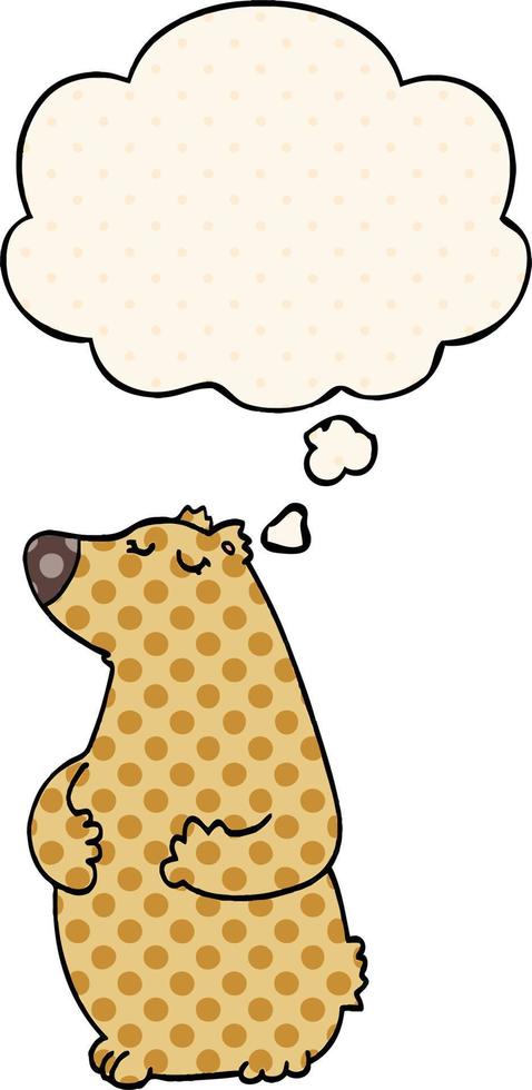 cartoon bear and thought bubble in comic book style vector
