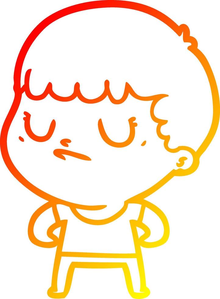 warm gradient line drawing cartoon grumpy boy vector