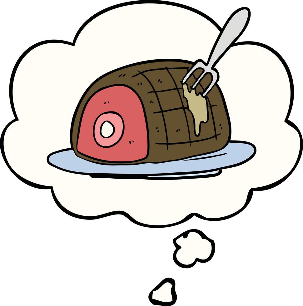 cartoon cooked beef and thought bubble vector