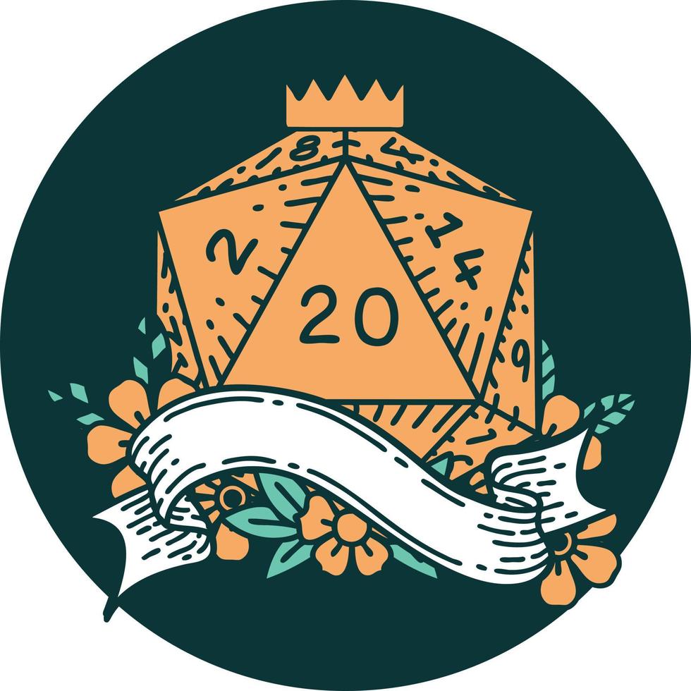 icon of natural twenty D20 dice roll vector