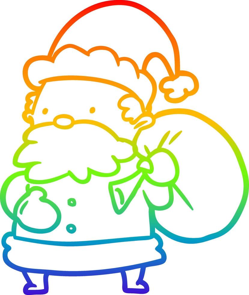 rainbow gradient line drawing santa claus vector