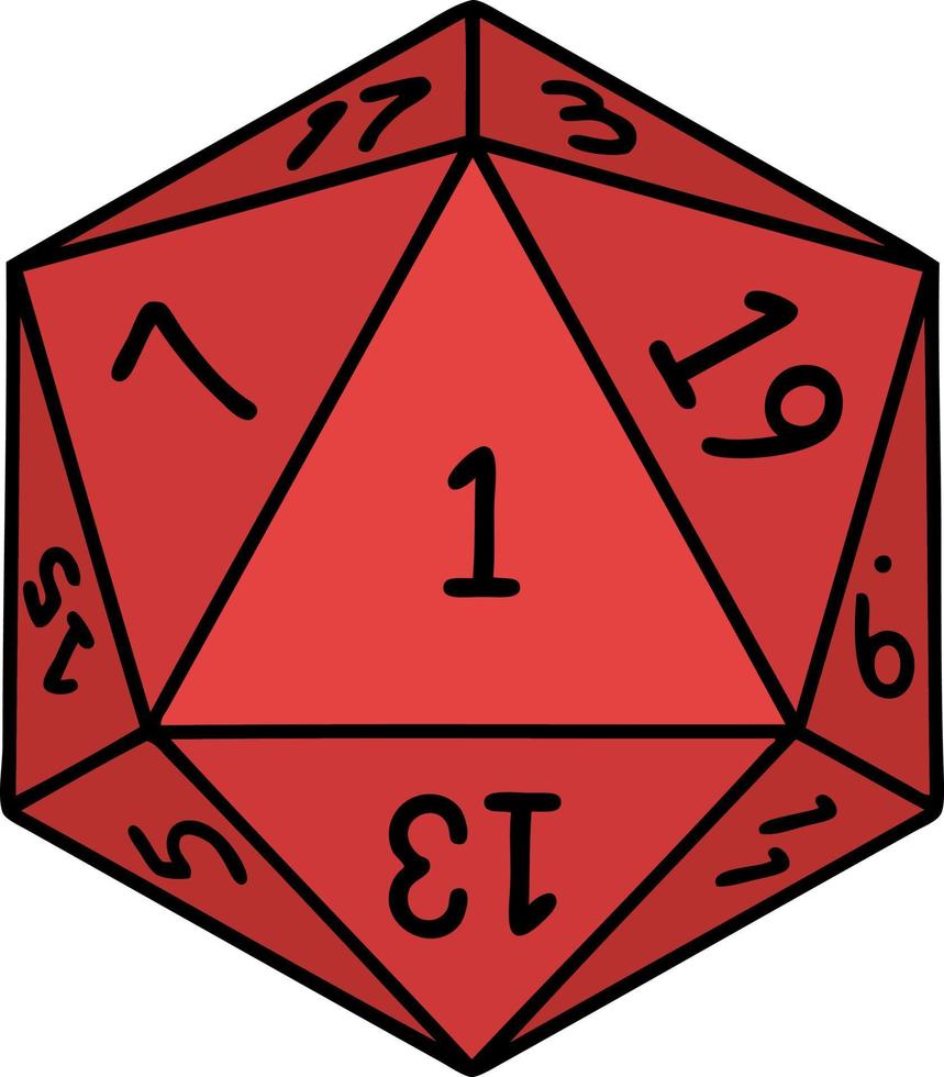 Retro Tattoo Style natural 1 D20 dice roll vector