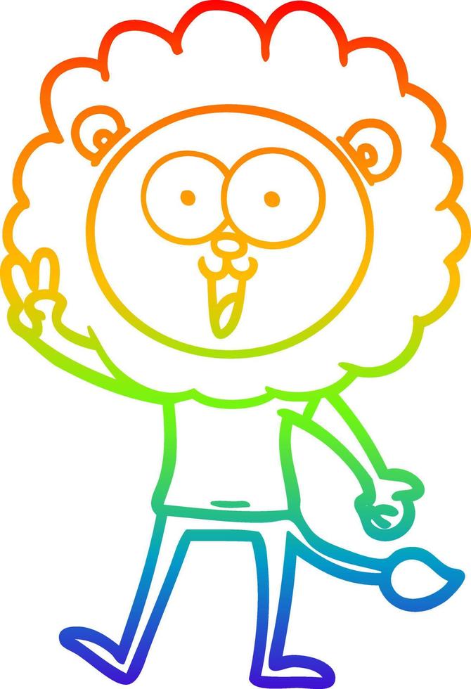 rainbow gradient line drawing happy cartoon lion vector