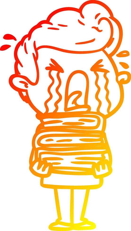 warm gradient line drawing cartoon crying man vector