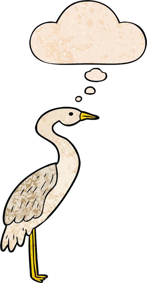 cartoon stork and thought bubble in grunge texture pattern style vector