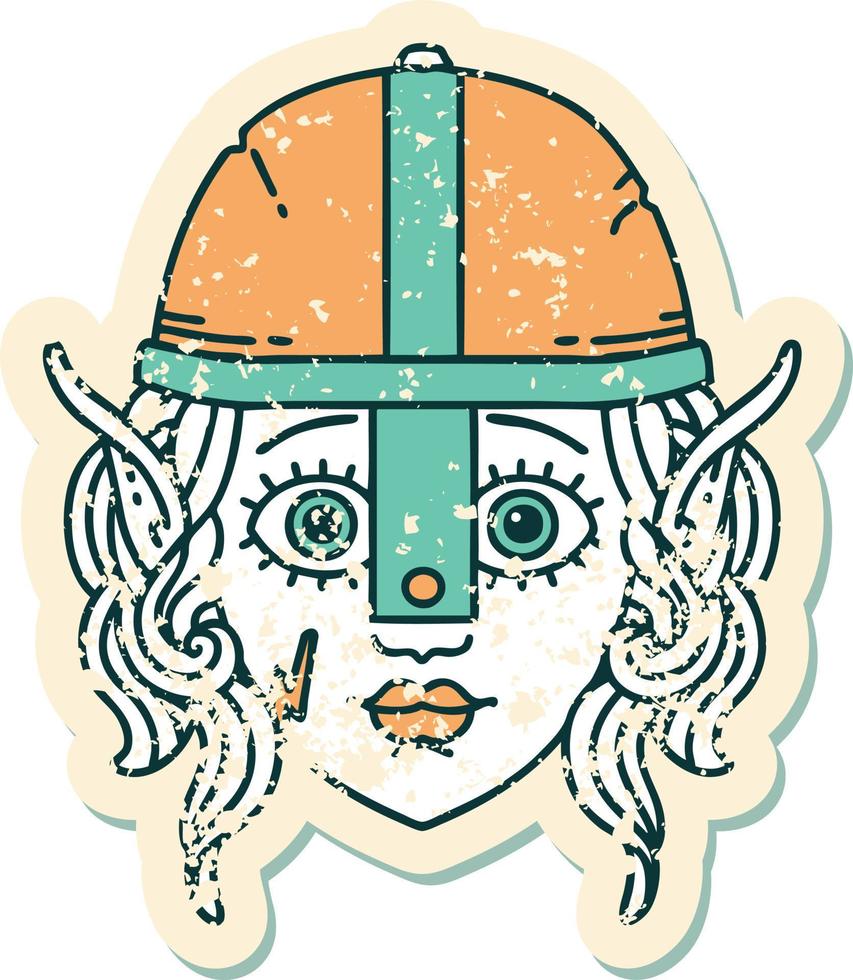Retro Tattoo Style elf fighter character face vector