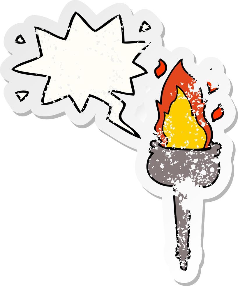 cartoon flaming chalice and speech bubble distressed sticker vector