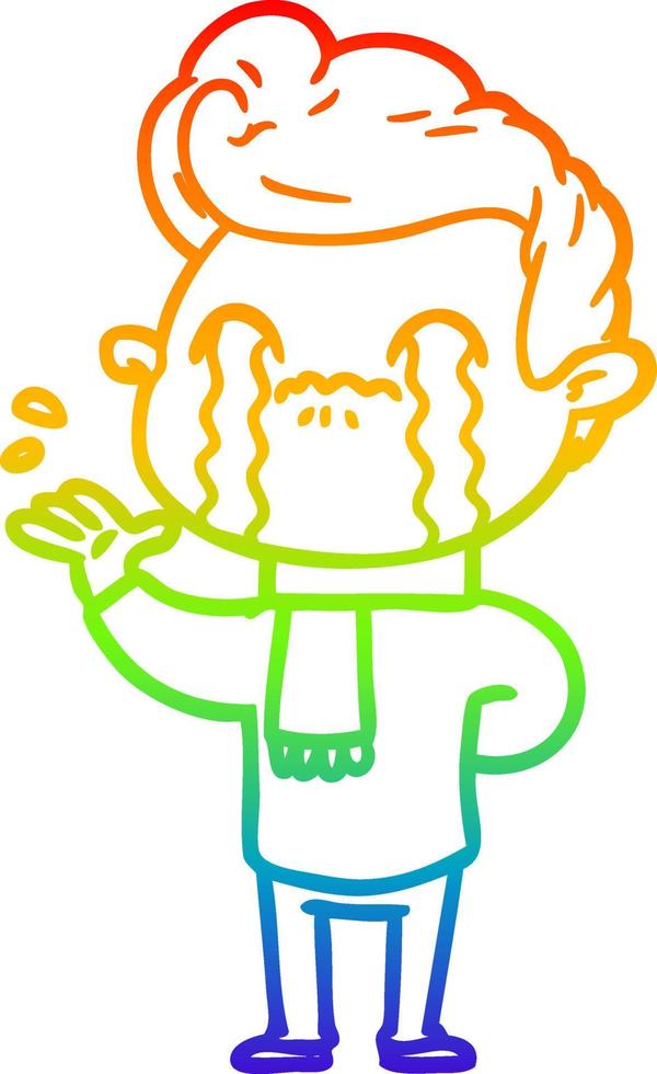 rainbow gradient line drawing cartoon man crying vector