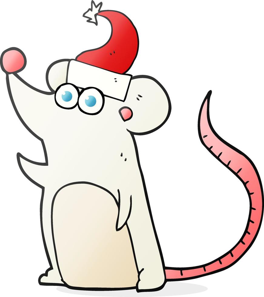 freehand drawn cartoon mouse christmas hat vector