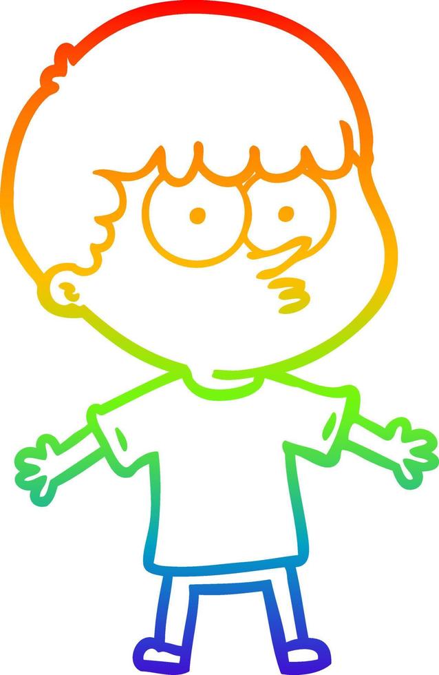 rainbow gradient line drawing cartoon curious boy vector