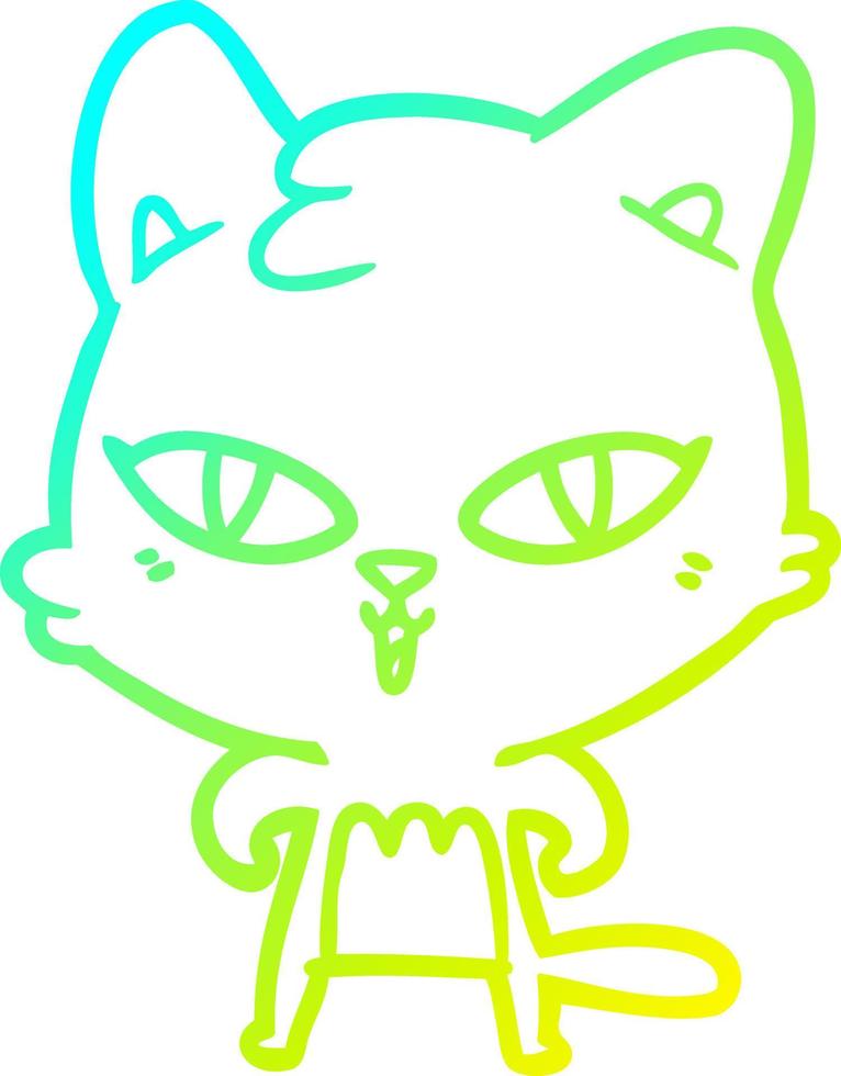 gato de dibujos animados de dibujo de línea de gradiente frío vector